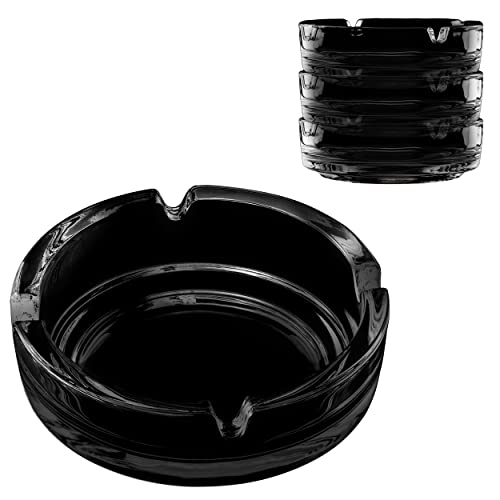 Konzept 11 - Aschenbecher für draussen Schwarz 11cm | 3 Stück Glasaschenbecher | Aschenbecher aus Glas Höhe 3 5 cm spülmaschinenfest Gastrobedarf