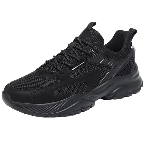 SJJH Zapatillas deportivas para hombre y mujer, diseño de malla transpirable, suela ligera, cordones, Negro , 46 EU