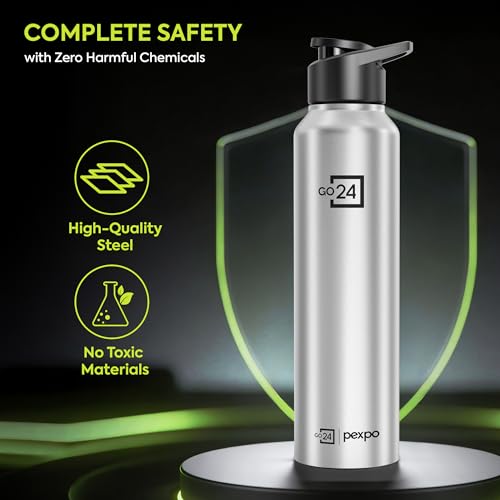 Image of PEXPO Water Bottle 1 ltr Go24 Stainless Steel Sports /Fridge Bottle with Sipper Cap | Single Wall | For Home, Office, Gym, Travelling | Lightweight | BPA Free | Craft Pro 950ml | Silver
