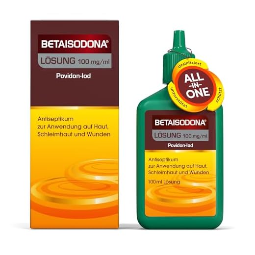 Betaisodona® Mund-Antiseptikum 100 ml, Lösung gegen Bakterien, Pilze oder Viren zum Gurgeln und Spülen, mit PVP-Iod – gut verträglich für die Schleimhaut – milder Geschmack – färbt Zähne nicht 4 Betaisodona® Lösung 100 ml Wunddesinfektion für Erwachsene und Kinder ab 6 Monaten, Wunddesinfektionsmittel, ohne Alkohol mit PVP-Iod – brennt nicht