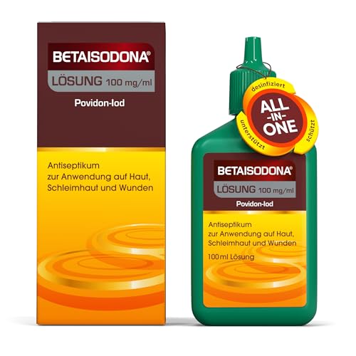 Betaisodona® Lösung 100 ml – Antiseptisches Mittel mit Povidon-Iod zur Wunddesinfektion – bei Entzündungen, Piercings & Nagelbett – auch für Kinder ab 1 Jahr – ohne Brennen