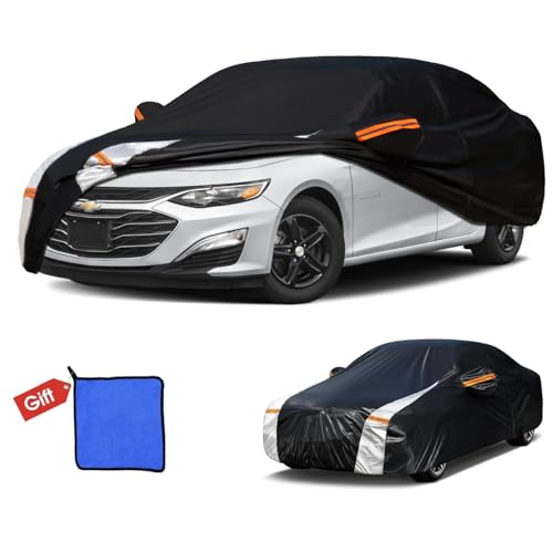 Image of Chevrolet Malibu Car Cover 100% Waterproof All Weather, Gift with Towel, 10 Layers Car Cover Custom Fit 1997-2026 Chevrolet Malibu, Full Exterior Cover Rain Sun UV Protector with Door Zipper.
