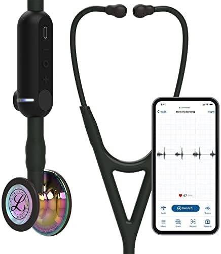 3M™ Littmann® CORE Digital Stethoscope, 8570, High Polish Rainbow Chestpiece, Black Tube, Black Stem and Headset, 27 inch