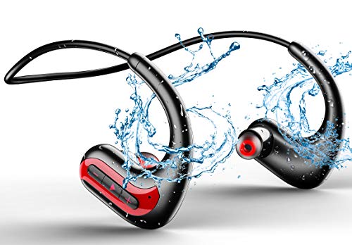 MP3 Wireless Headphones for Swimming, IPX8 Waterproof Earbuds Built-in 8GB Memory & Noise Cancelling Microphone, Sports Wearable Music Player Headset for Running, Cycling, Gym, Diving Water, Red