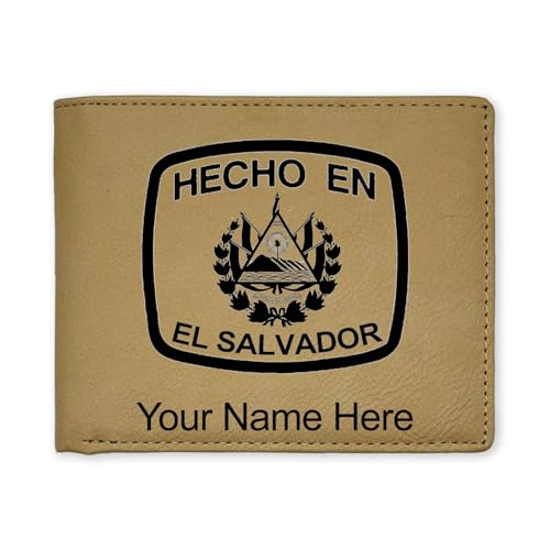 LaserGram Faux Leather Bi-Fold Wallet, Hecho En El Salvador, Personalized Engraving Included (Beige)