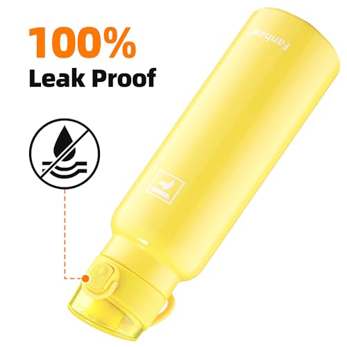 Image of Fanhaw 24 oz Insulated Water Bottle with Soft Silicone Spout Lid, Leakproof Stainless Steel Vacuum Bottle for School, Sports& Daily Use, Kids, Teens& Adults, Back to School Essentials (Bright Yellow)