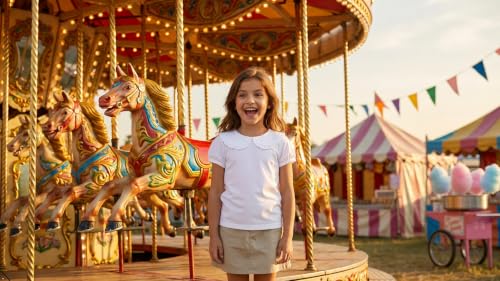 Image of Magic Park 12M-14Y Toddler Short Sleeve T-Shirt Girls Ruffle Blouse Kids Solid Color Tee Casual Tops Holiday Clothes