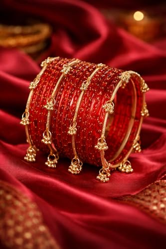 Image of Shining Diva Fashion 16 Pcs Trendy Stylish Glass & Kashmiri Ghungroo Bangles Set for Women & Girls | Traditional Festive Wedding Party Jewellery