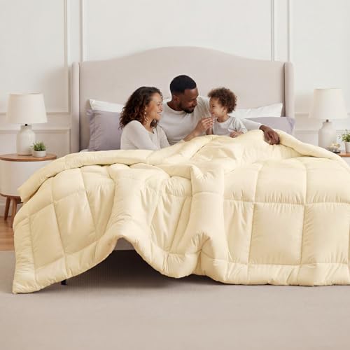 Image of Bedsure Comforter Duvet Insert - Quilted Comforters Oversized King, All Season Duvet, GentleSoft Down Alternative Bedding, with 8 Tabs, Gifts for Women /Men, Cream,Oversized King 116 x 98 Inches