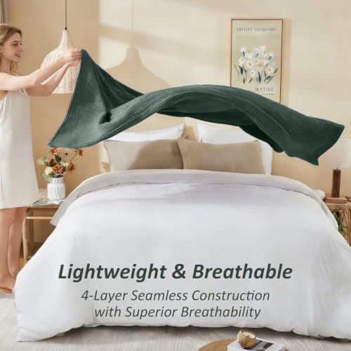Image of EMME Muslin Cotton Blanket Adults Heather Forest Green Super King 120 inchx94 inch