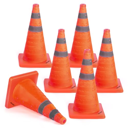Image of BATTIFE 6 Pack 18 Inch Collapsible Traffic Cones, Orange Safety Cones