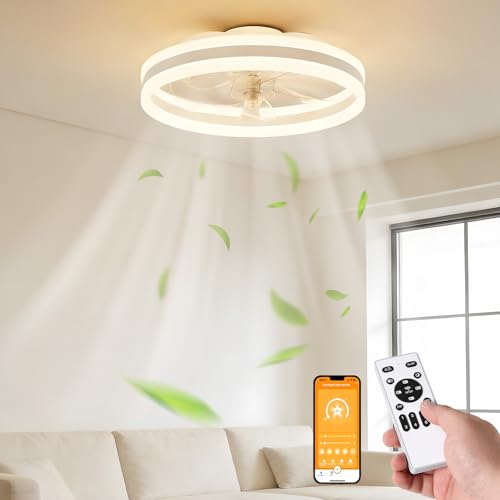 Ceiling Fans with Lights,50cm LED Ceiling Light with Remote,3000K-6500K Dimmable Smart Ceiling Fan Light with Timing & Memory,Queit Fan Light Ceiling with 6 Wind Speeds & Reversible for Bedroom