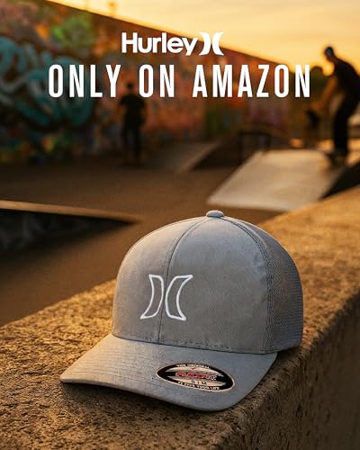 Image of Hurley Mens Trucker Hat - Lightweight Breathable Stretch Mesh Back Curved Bill Baseball Cap with 3D Front Icon Logo