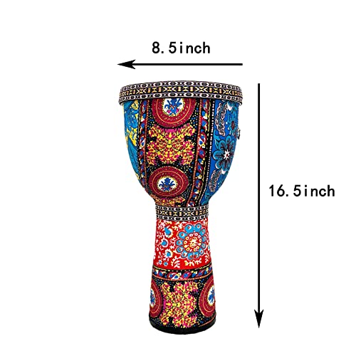 RUOSWTE Djembe Drum Bongo ，Goblet Drum Made Of Goat Leather Drum Head, Hand Painted Cloth, West African Style Hand Drum, Gift For Kids & Adult Beginners (D) - Thumbnail 2