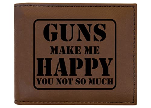 Rogue River Tactical Men's Leather Bifold Wallet RFID Gift For Him Dad Father United States Billfold Hunt Deer Hunter Funny Joke Guns Make Me Happy You Not So Much