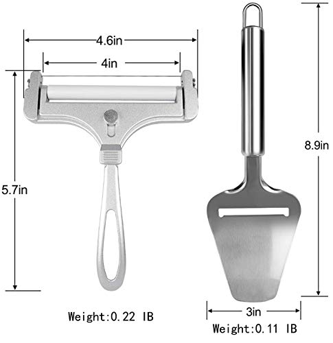 2 Pieces Cheese Slicer Set, Stainless Steel Wire Cheese Slicer with Cheese Plane tool,Adjustable Thickness Cheese Cutter for Soft, Semi-Hard, Hard Cheeses Kitchen Cooking Tool, Grey