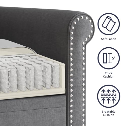 ijuicy 3-Piece Living Room Sectional Sofa Set,Modern Linen Upholstered Sofa with 5\" Thicken Cushion & Nailhead Trim, Living Room Furniture Set- Armchair Loveseat and 3 Seat Sofa(Dark Gray) - Thumbnail 5