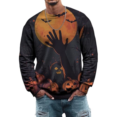 Men's Sweatshirts Novelty Halloween Graphic Print Long Sleeve Loose Caual Pullover Lightwieght Comfy Fall T Shirts