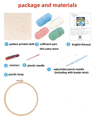 Image of Halloween White Ghost Punch Needle Embroidery Starter Kits for Beginner Hooking Kit with Instructions Tool Threader Fabric Embroidery Hoop Yarn Rug Punch Needle 20cm