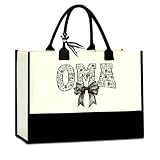 GHJTYRC Oma Gifts, Mothers Day Gift, Grandma Tote Bag, Black Bow Decor Canvas Tote Bag for Women Grandma Shopping Travel Camping