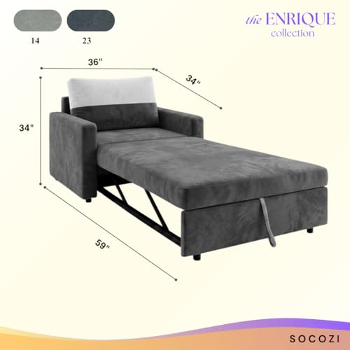 Image of SOCOZI Enrique 1 Seater Sofa Cum Bed | Soft Velvet Suede Fabric | Modern Convertible Design | Plush Comfort Seating for Living Room (Dark Gray)
