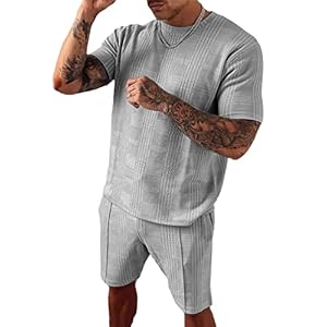 Zomer Trainingspak Mannen Casual Sport Set Effen Kleur Plaid Korte Mouwen Shorts 2 Stuk Sportkleding, Grijs, XXL