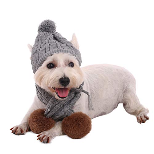 Kuoser Dog Hat & Scarf Set, Dog Knitted Hat Pet Christmas Winter Warm Caps Cute Accessories Neck Ear Warmer Hood Warm… - Image 7