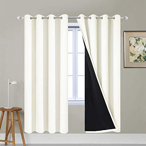 Image of Yakamok Cream 100% Blackout Curtains 72 Inches Long for Bedroom 52 inch Wide | Blackout Curtain Panels for Bedroom, 2 Thick Layers Grommet Top Thermal Insulated Drapes with Black Liner for Living Room