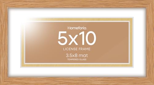 Image of Homeforia 5x10 Business License Frame Wood, High End Natural Oak 5 x 10 Document Certificate Frames with Mat 4x9 inch, 10x5 Light Wooden Frames for Wall or Tabletop, Tempered Glass, Wall Kit, Set of 2