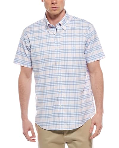 Brooks Brothers Mens Regent Fit Cotton Short Sleeve Mix Plaid Button Down Shirt,