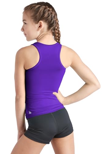 Liakada Dancewear Girls' Racerback Tank Top with Built-in Shelf Bra - Athletic Dance & Gymnastics Apparel Purple - Thumbnail 2