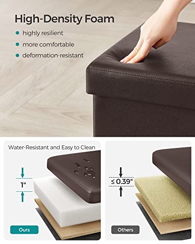 Image of SONGMICS MAZIE Collection - 15 Inches Ottoman with Storage, Footstool, Storage Ottoman, Load 660 lb, for Dorm, Living Room, Bedroom, Synthetic Leather, Brown ULSF10B
