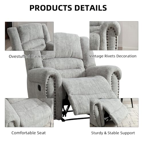 Image of CANMOV Manual Recliner Chair Set of 2, Classic and Traditional Manual Recliner Chair with Comfortable Arms and Back Single Sofa for Living Room, White Grey