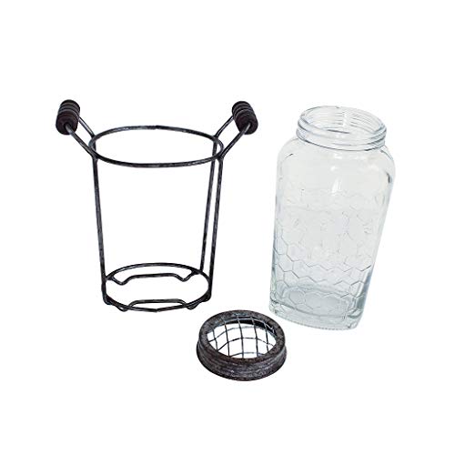 Time Concept Rustic Glass And Wire Flower Vase With Mesh Top - Small Jar With Handle - Floral Arrangement, Home Decor #TOP2