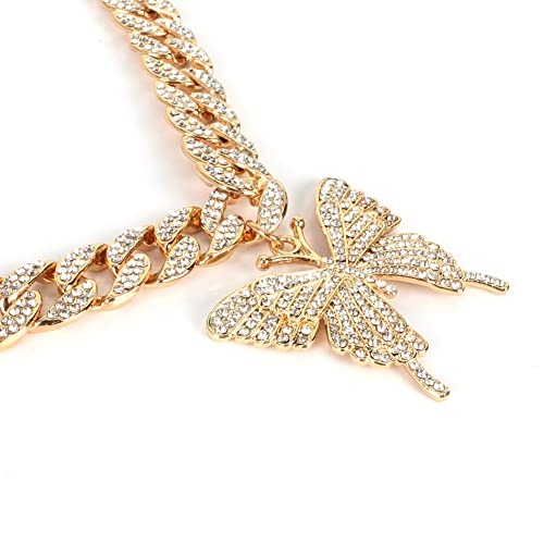 Statment Big Butterfly Pendant Necklace Rhinestone Choker Necklace for Women Jewelry3