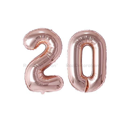 Image of Rozi Decoration 32 inch Inch Rose Gold 20 Number Foil Balloons Pack of 2 Numbers | 20th Anniversary Decoration Items | 20 Birthday Balloon 32 Inch