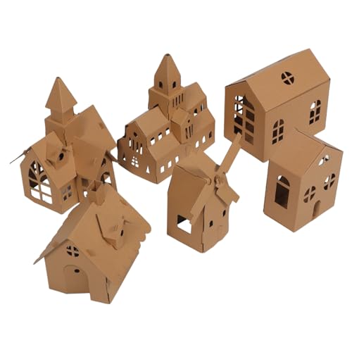 Uonlytech 6 pezzi Casette Cartone per Fai da Te Kit Casa Miniatura da Colorare e Gioco Educativo per Natale Creatività e Apprendimento Familiare