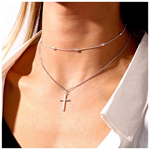 Iaceble Bohemia Layered Necklace Choker Cross Necklace Chain Silver Religious Cross Choker Necklace Vintage Faith Pendant Necklace Chain Jewelry For Women And Girls #TOP3