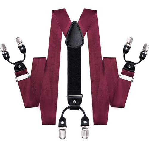 Image of Hi-Tie Men Suspender Bowtie Set Suspenders Pre-tied Bow Tie Pocket Square Cufflinks Adjustable Y Shape 6 Clips Braces Tuxedo