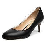 ROSERWISH Women's Wedding Stiletto 2.5 Inch Leather Mid Heel Sexy Elegant Round Toe Slip On Party Pumps Dress Shoes Black Size 9.5 - Zapatos de Mujer de Tacon Bajo Elegantes para Fiesta
