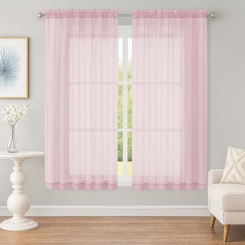 Image of OWENIE Sheer Blush Curtains, Sheer Curtains 63 inch Length 2 Panels Set, Rod Pocket Voile Fimly Sheer Drapes for Living Room Bedroom, 2pcs, Blush, Each 59 inch W x 63 inch L