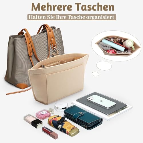 Taschen Organizer für Longchamp L,Organizer für Longchamp Tasche,Handtaschen Organi-zer,Filz Taschenorganizer mit mehreren Taschen,Folding Tote Bag Organi-zerfor Insert Wallet Organi-zer (Rosa, L)