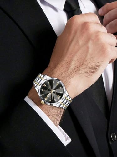 Men's Casual Business Quartz Watch With Calendar, Stainless Steel Strap (Black)