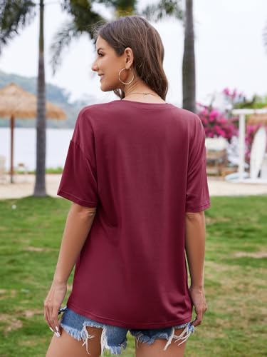 Image of UNCLECAT Womens Deep V Neck T Shirts Summer Oversized Short Sleeve Tops
