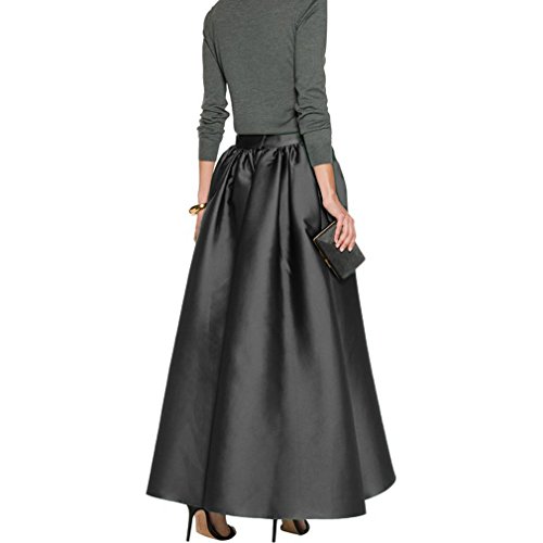 Lisong Women Floor Length Taffeta Pleated Party Skirt US 16W Black2
