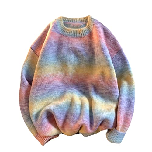 Rainbow Striped Sweater Men Clothing Harajuku Fashion Men Sweaters Pullovers Retro Clothes Autumn Winter