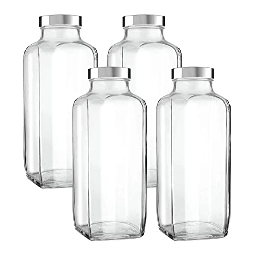 Image of Glass Water Bottle French Square 1000 ml | Food Grade Transparent Glass Bottle for Fridge, MIlk, Smoothie and Juice | Home Use Water Bottle (4)