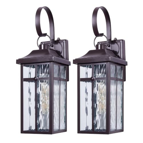 Image of 2 Pack Dusk to Dawn Outdoor Wall Lights, 19 inch Brown | Exterior Wall Mount Light Fixtures with Water Ripple Glass, Waterproof Outside Wall Sconces for Garage Patio Entryway