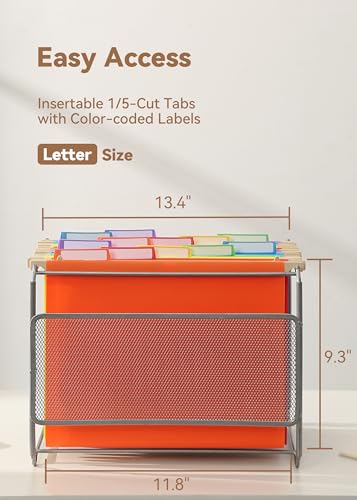 SortRax Plastic Extra Capacity Hanging File Folders, 2" Assorted Colors Expanding Pocket, Heavy Duty for Filing Cabinet, Insertable 1/5-Cut Tabs, Letter Size - 12 Pack — view 4