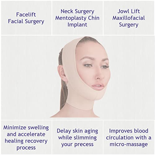 Post Surgical Chin Strap Bandage for Women - Neck and Chin Compression Garment Wrap - Face Slimmer, Jowl Tightening (Beige, L) - Image 3